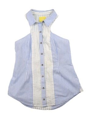 Maeve Anthropologie Blue White Striped Button Blouse Size 2 Statement Top